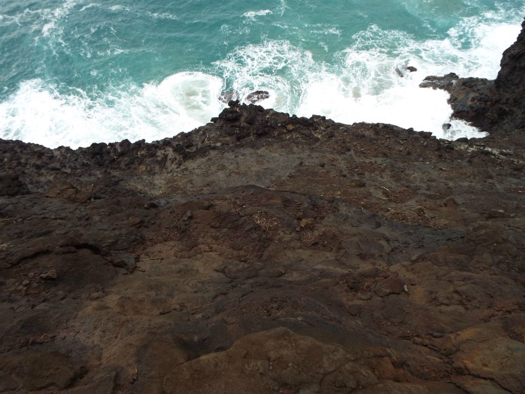 Looking straight down from the middle of Crawler's Ledge.  Those with fear of heights have a hard time here: