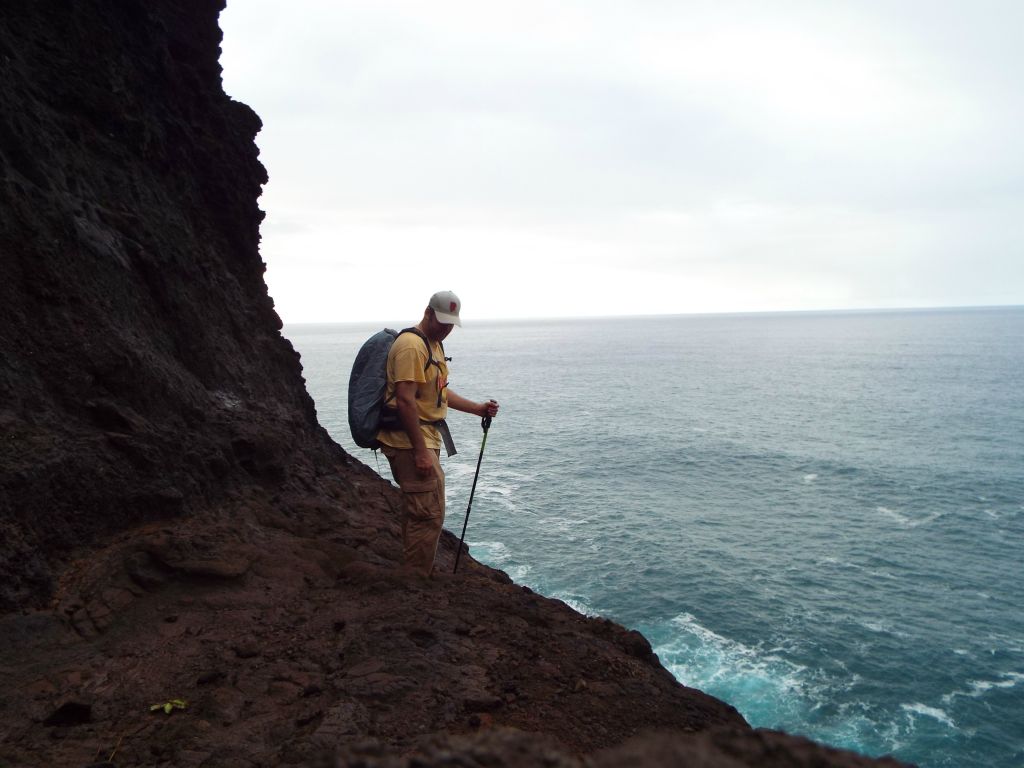 A picture of Steve watching his footing closely on Crawler's Ledge: