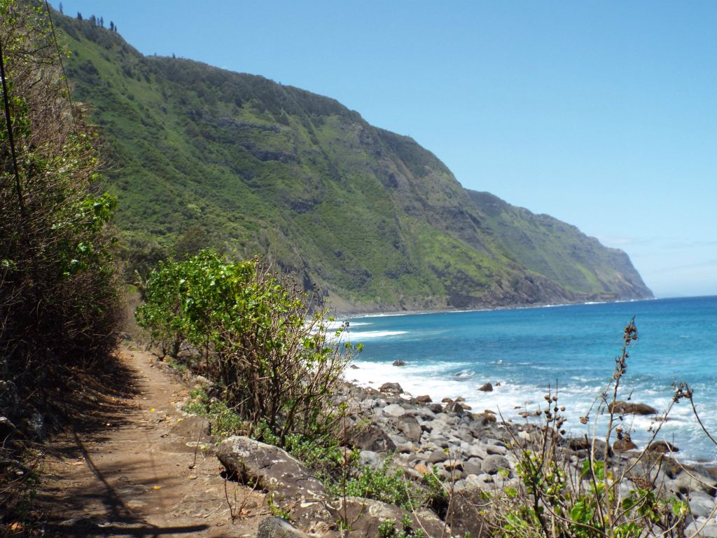 The sea cliffs stretch on for miles toward the west: