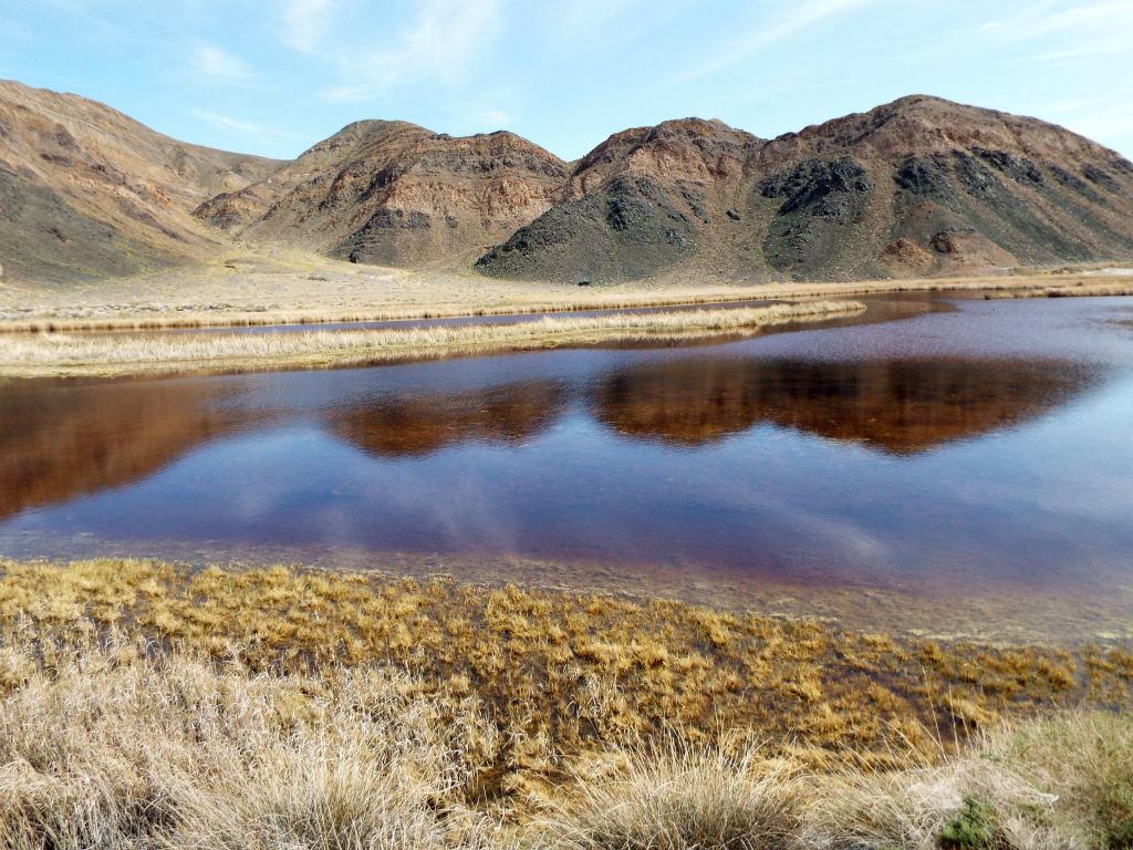 Upon reaching the western side, the embankment moves closer to the actual water of the ponds: