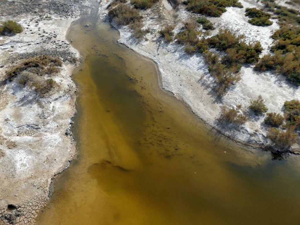 We were able to scramble on top of a mud hillside and get an overview of the first large pond.  This shows the upstream end: