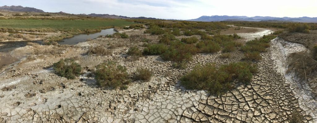 Panoramic showing the second major river fork as marked on our map: