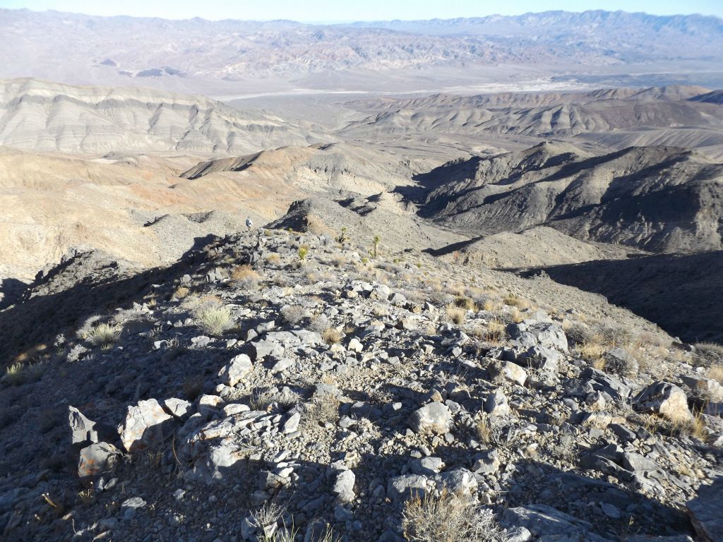 Heading down much steeper slopes than earlier in an effort to save time: