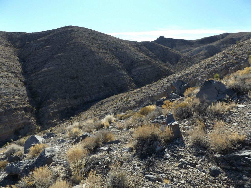 Looking up canyon from our vantage point toward the area we missed: