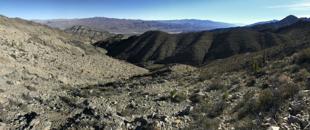 Panoramic showing the lengthy canyon below us we had hiked up: