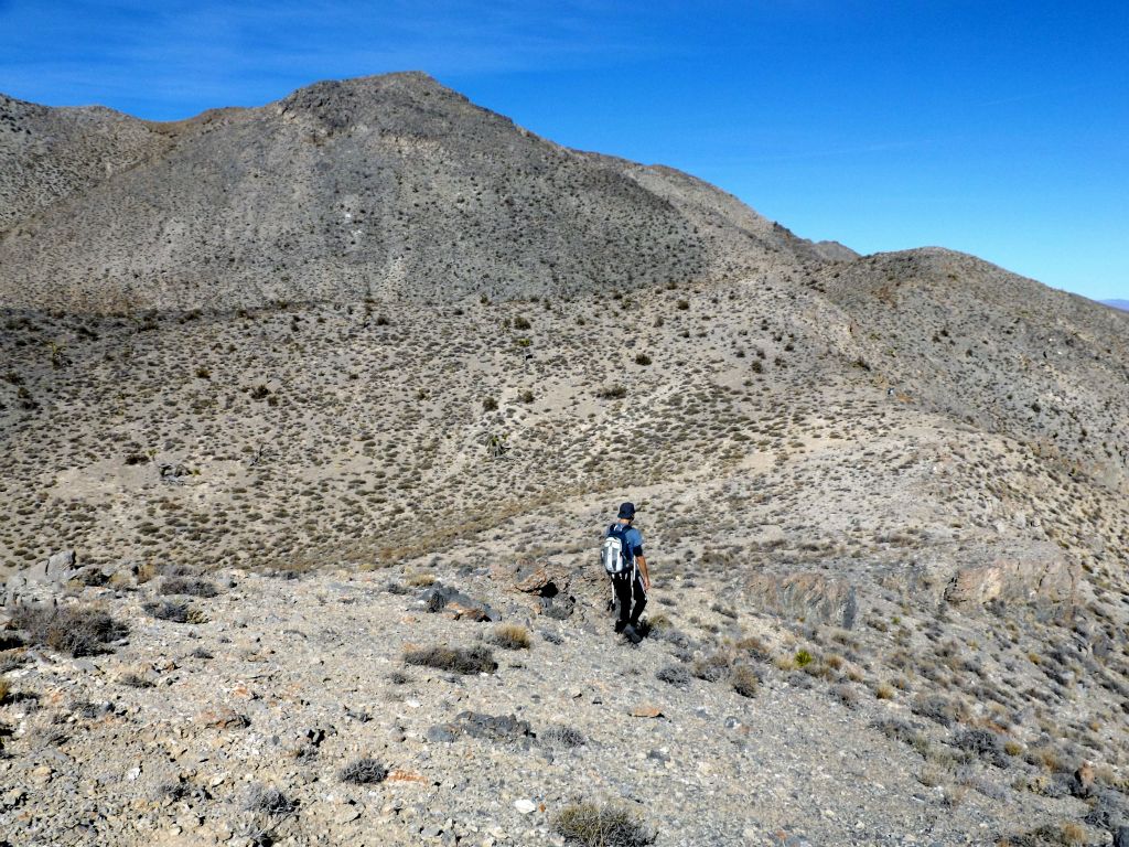 Josh heading back downhill on a short section, while Tom is farther ahead of us:
