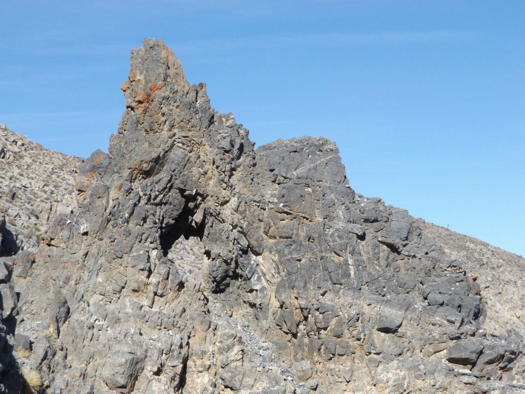 Passing by a unique and impressive rock formation off to the right:
