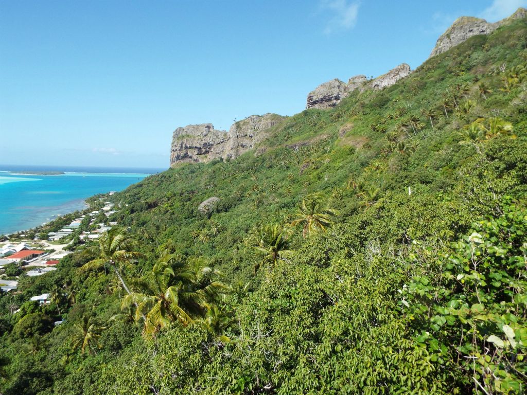 The next three pictures show a sweeping view from south to north as seen from the first main viewpoint.  The sheer cliff seen in the distance is Mt. Hotu Paraoa: