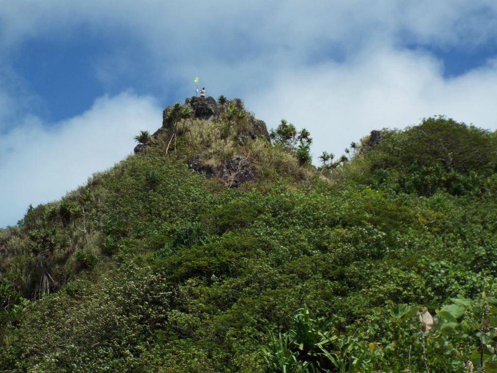 My camera's zoom allowed me to take this photograph of the summit of Mt. Teurafaatiu: