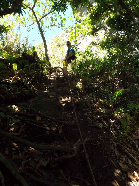 Josh reaching the top while on the first of several rope climbs: