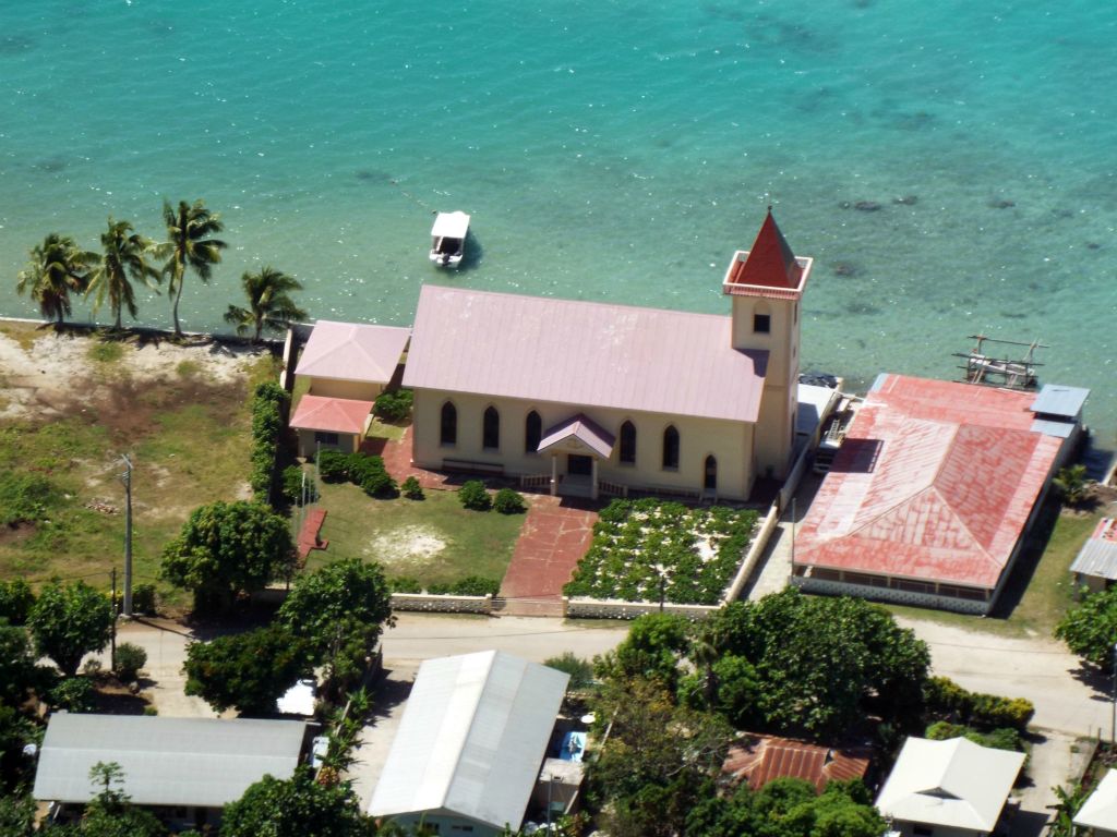 The church building is one of the most colorful and distinct buildings on Maupiti: