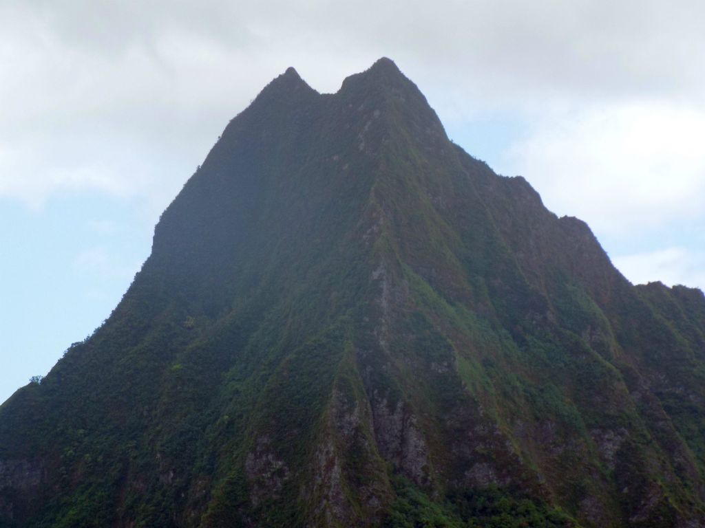From this angle, the two triangular peaks on the summit of Mount Rotui really stand out: