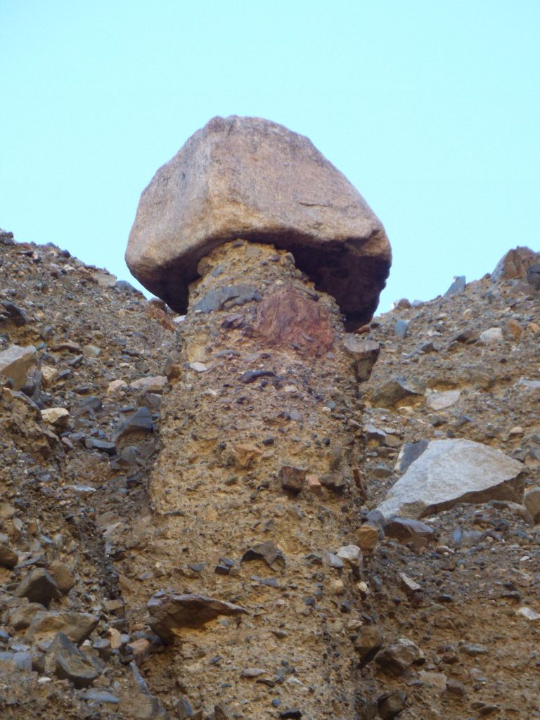 As we hiked back down toward the junction, this solid rock-topped pillar caught our attention: