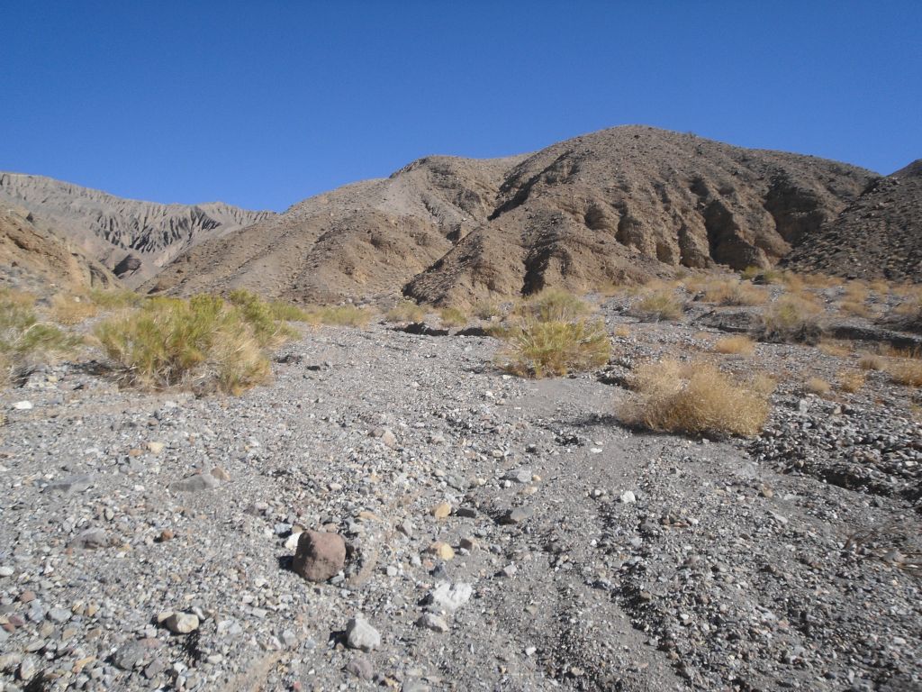 A very short distance into Nova Canyon, a critical junction is reached.  The wider wash goes straight ahead, but Nova Canyon actually turns to the right here: