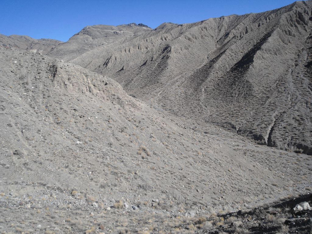 Looking up canyon from the same vantage point.  Notice the beautiful ridges in the hills along the right side of the picture heading up canyon: