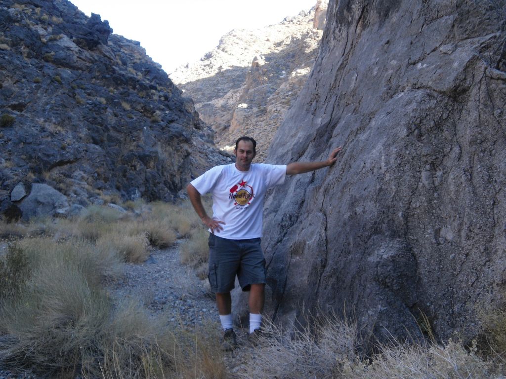 Steve in the narrows of the Gorge Area.  This is a huge contrast to the dirt hillsides of the lower canyon: