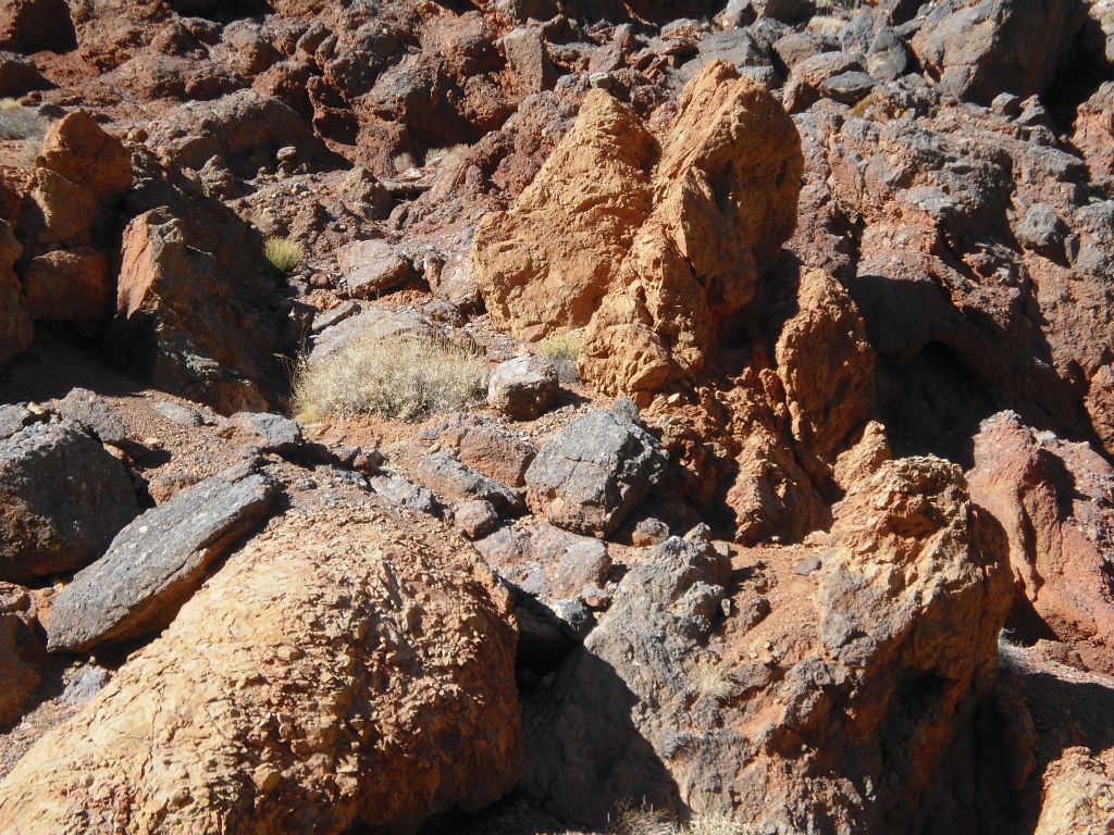 A mixture of various rock types from the upper canyon: