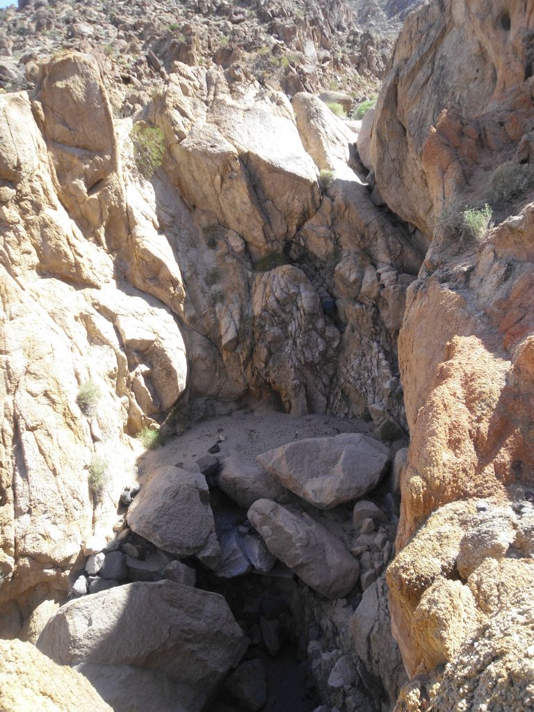This is the 1st dry fall of the main canyon, which is the left fork back at the split.  It must be bypassed: