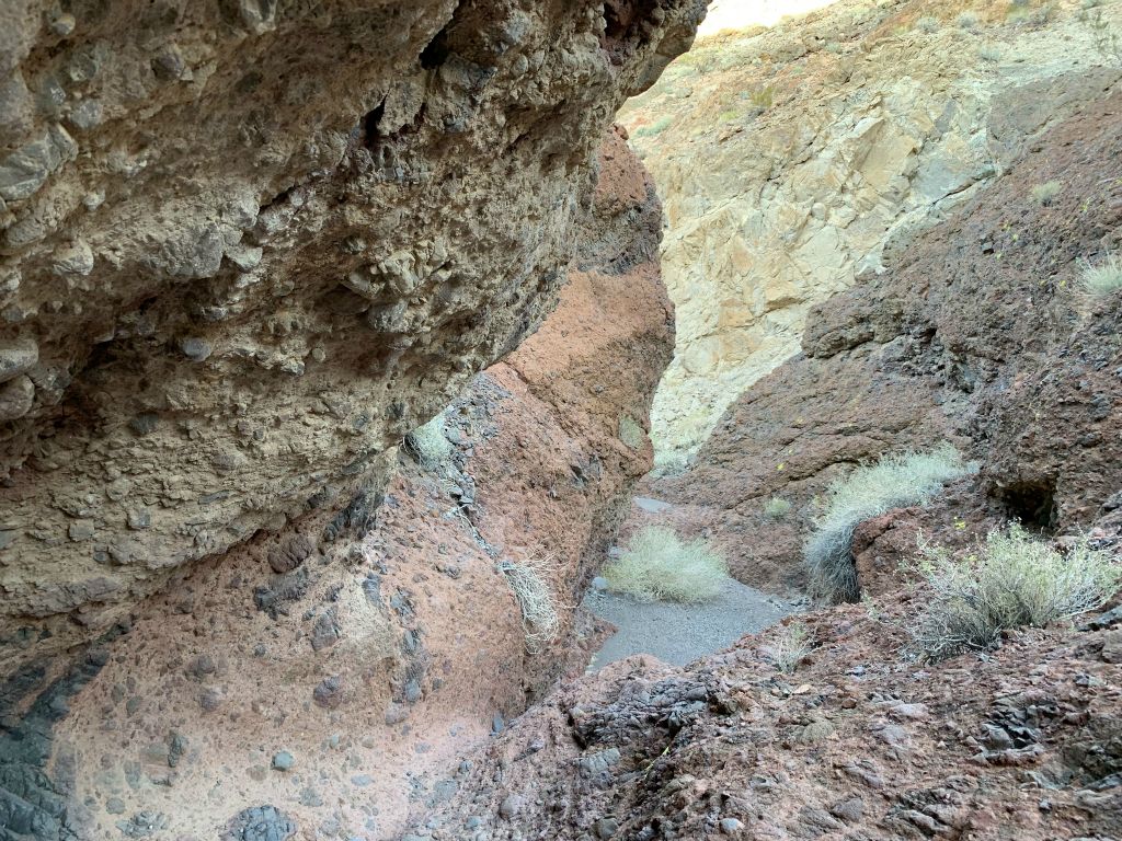 Looking back the other way after climbing the small chute and ducking down to avoid hitting the overhanging section: