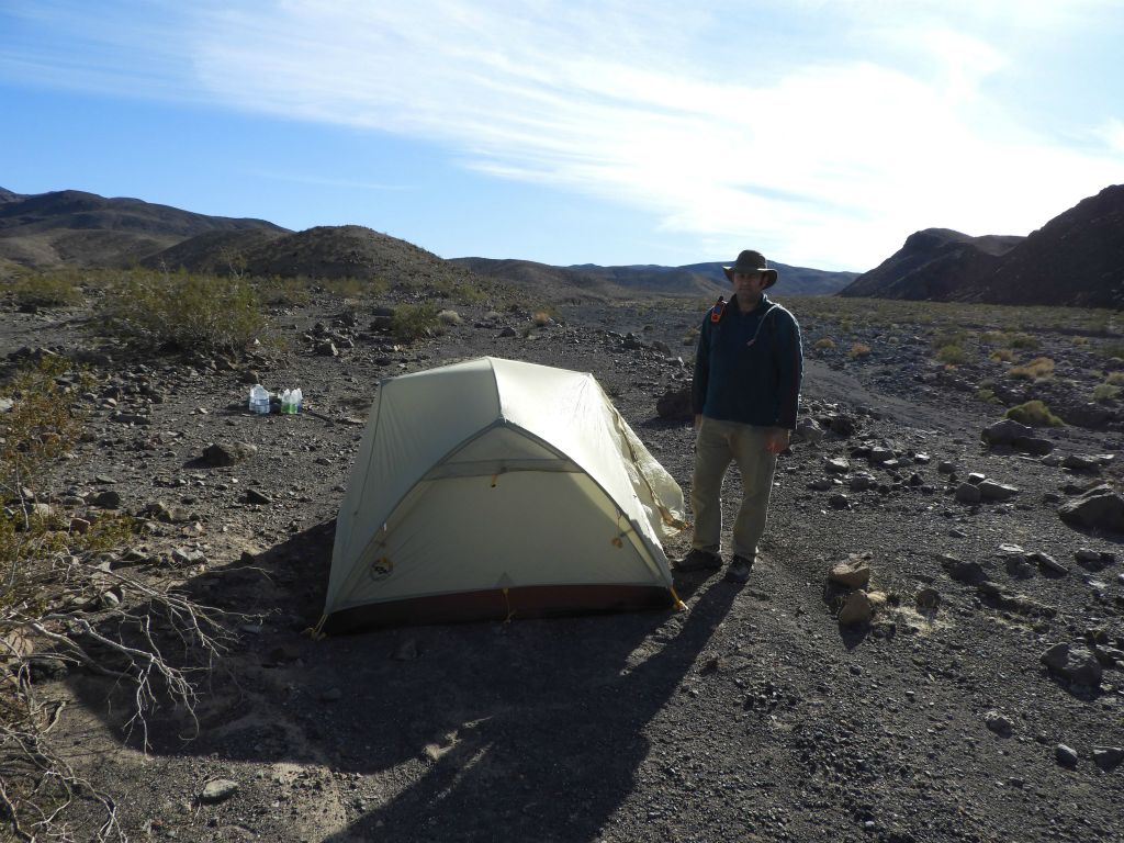 This was the spot we set up camp for Day 1, about 9 miles from the parking area.  To the right of me is the wide main canyon and to the left of me was our objective for the rest of the day: