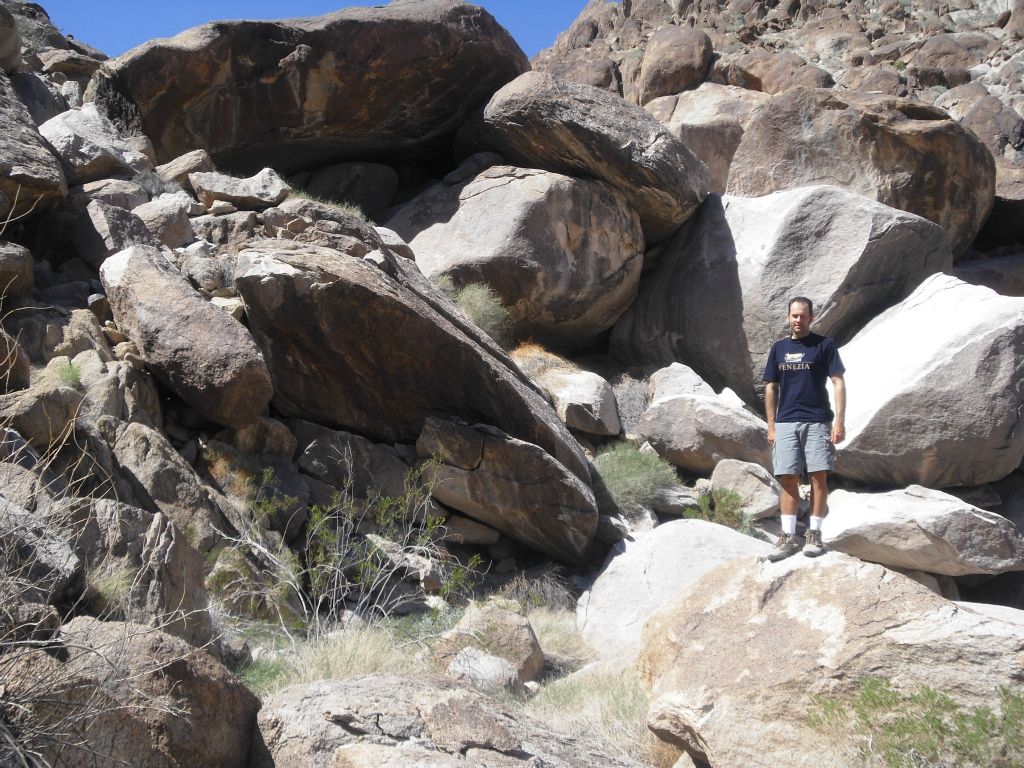 Steve getting ready to take on the challenge of getting past the boulders: