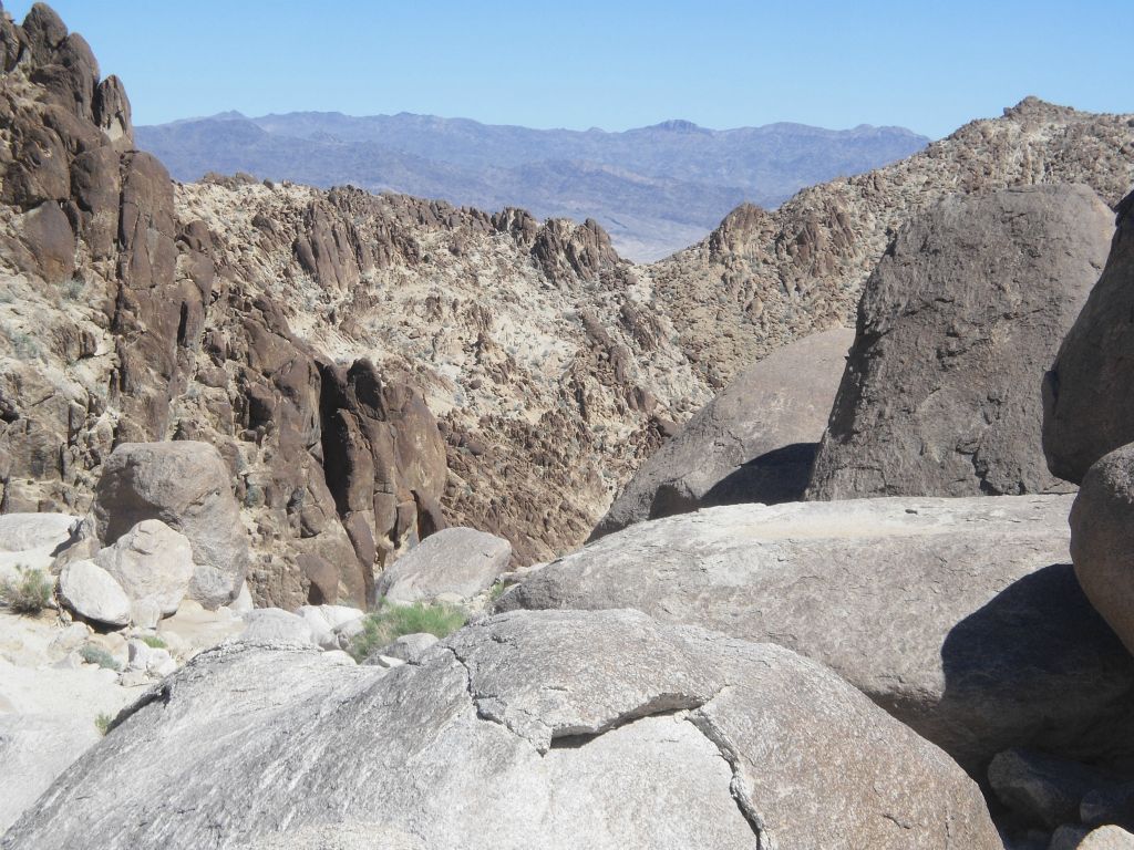 Reaching the top of Boulder Falls and looking back towards the high ridges: