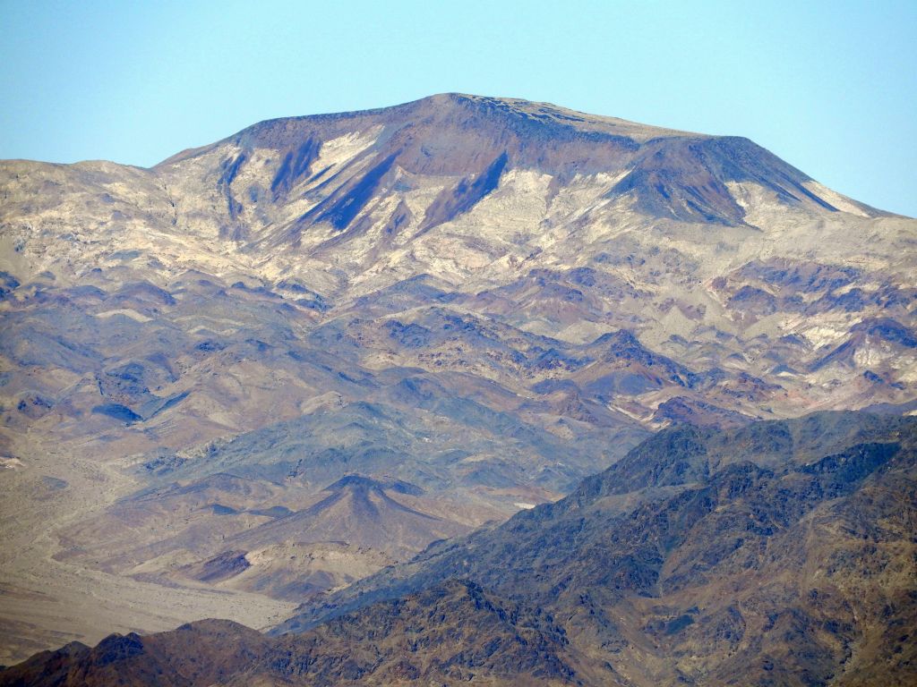 Epaulet Peak (4,766 feet) has become my favorite of all summits to view from Owlhead Mountains peaks.  It is extremely colorful and really stands out: