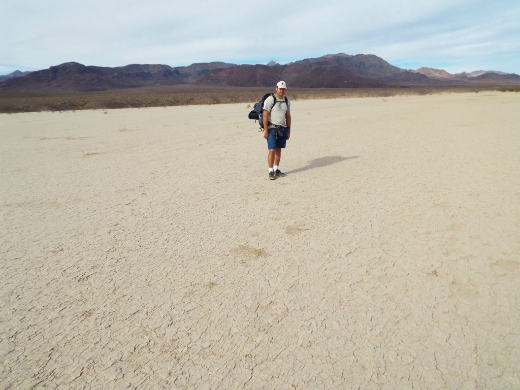 A picture of Steve showing a view of the lake with the southeastern Panamints: