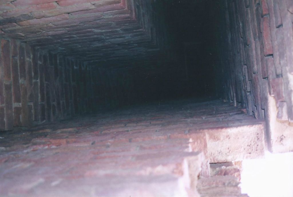 The next two pictures were taken looking up inside the smelter stack.  There was an opening where some bricks were missing so I popped my head and camera inside: 