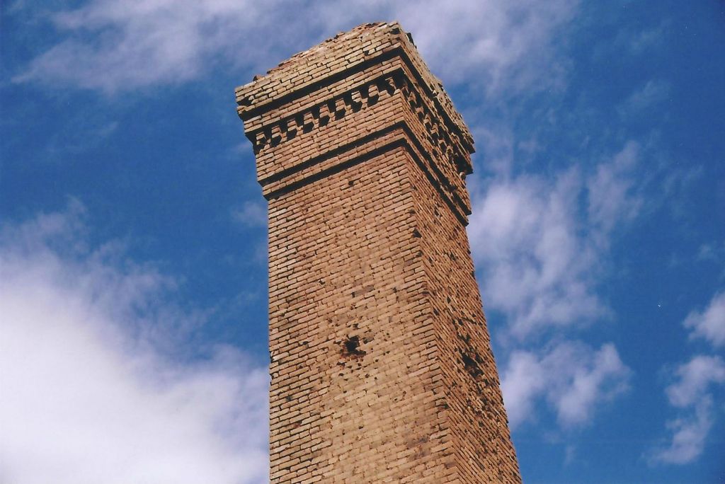 A close-up of the top of the smelter stack.  Notice the intricate brick work which was done in the 1880's: