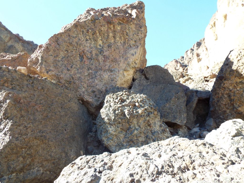 Boulders piled high in the gorge.  There would be no way to climb some of the ones seen here: