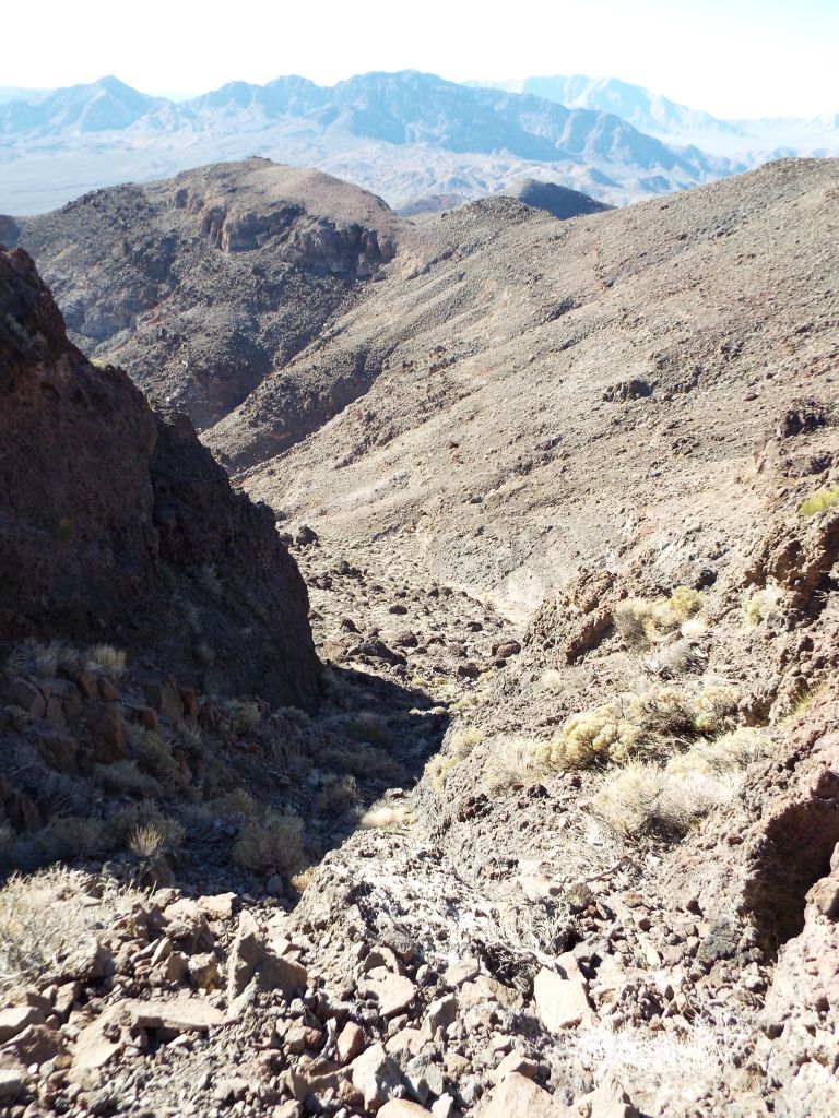 Looking down the steep and rugged gully we were hiking up: