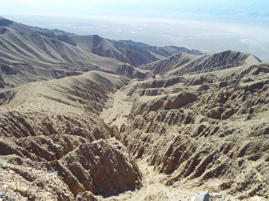 Looking down the other side from the top of our crossover point at a group of formidable hillsides and sharp ridges: