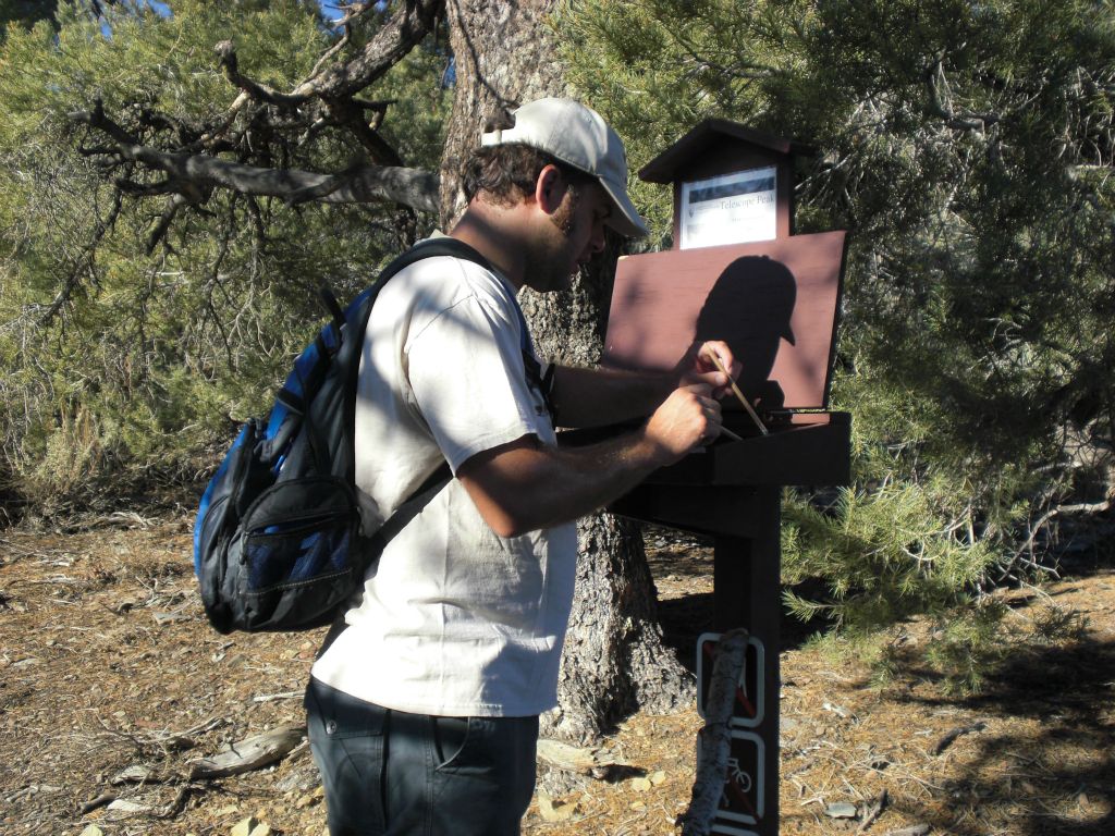 Signing in for our hike at about 7:30am in the month of July.  It was already a hot morning: