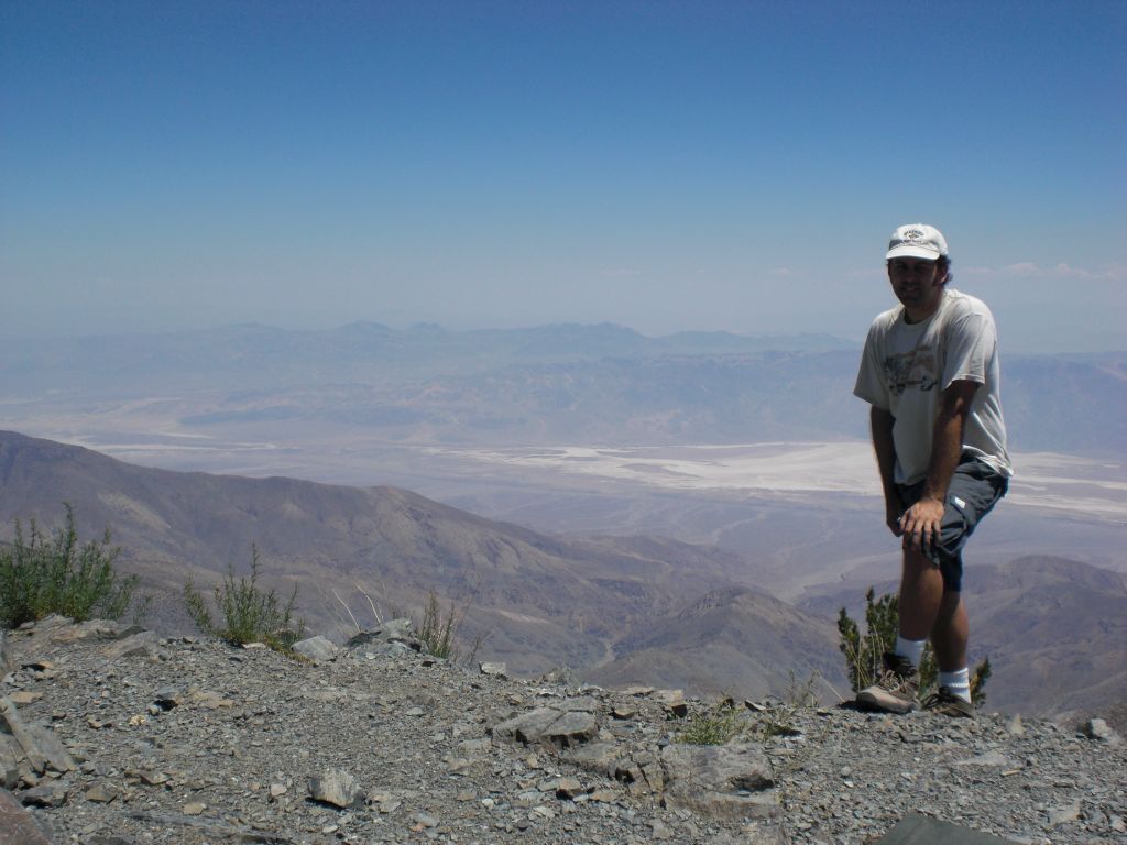 Two pictures of Steve finally reaching Death Valley's high point: