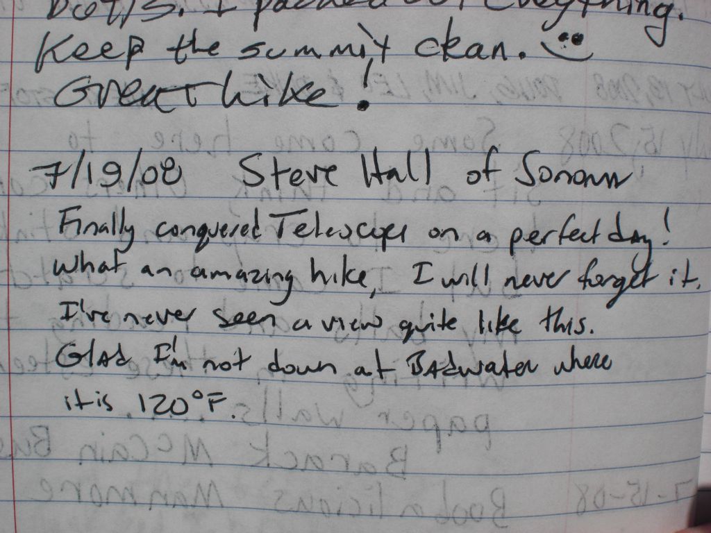 My journal entry in the summit register: