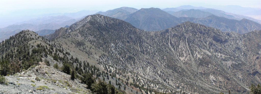 A panoramic looking to the south.  About 4,750 feet below the ridge in the distance is Panamint City: