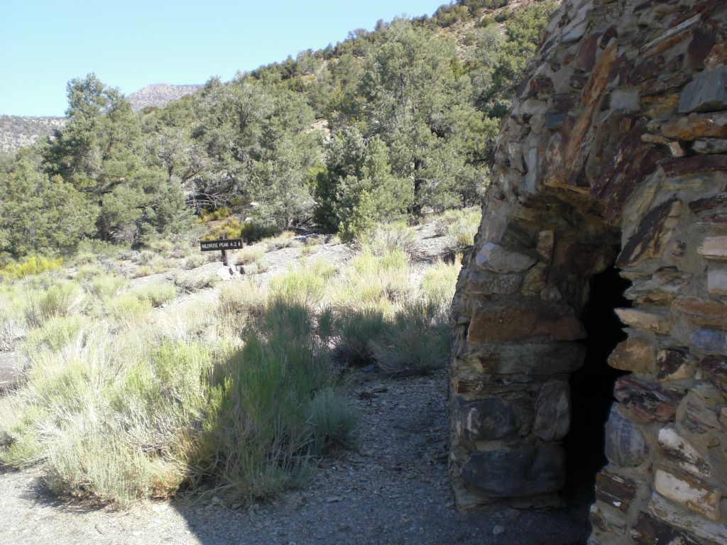 As you can see, the trailhead sign is visible from the ruins of the Charcoal Kilns: