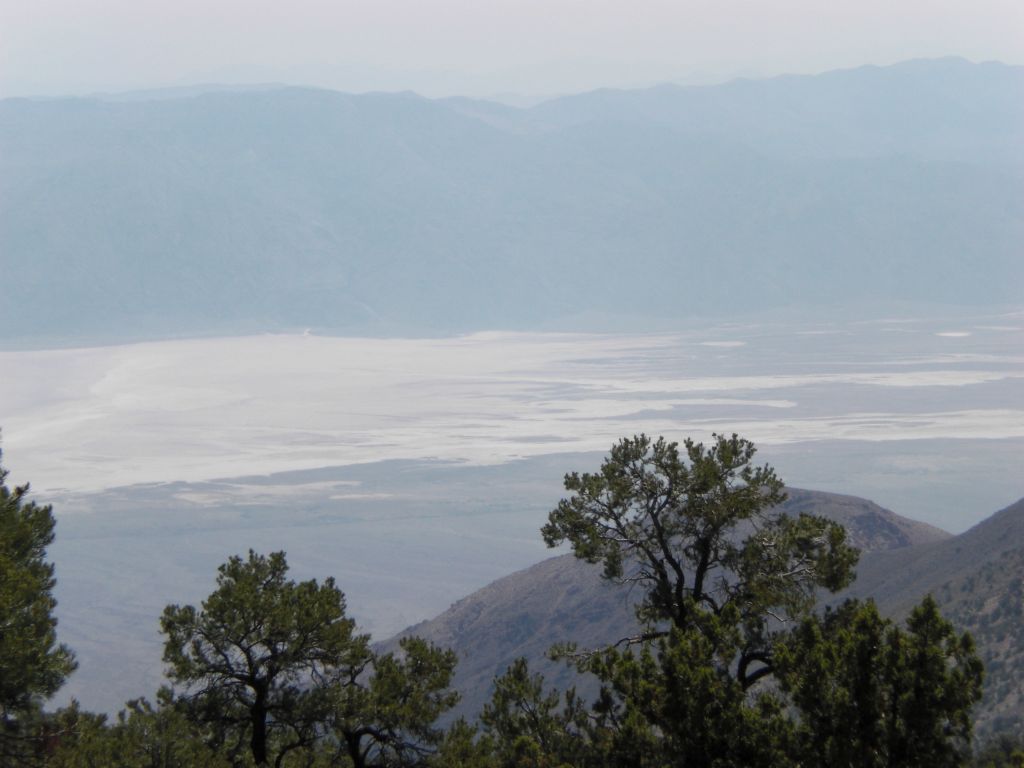 Zooming in on the salt flats which are obscured by the hot summer haze: