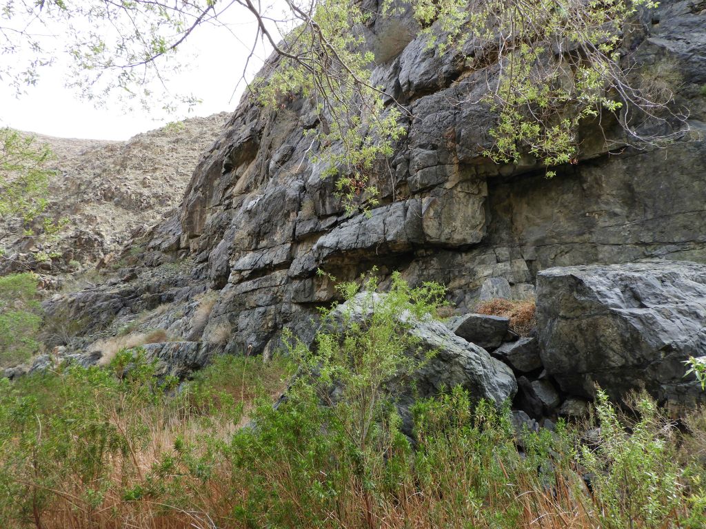 Some sections of the rock wall have collapsed and become giant boulders on the ground: