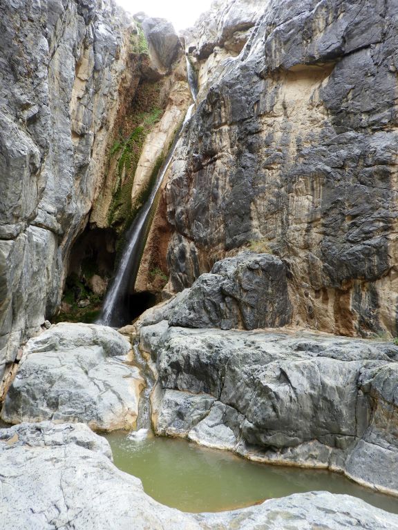 One final view of Upper Darwin Falls and the polished slot narrows around it:
