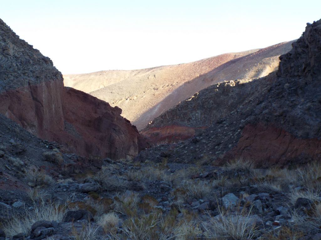 Walking completely in the shadows as the high wall on the right blocked out all the sunlight: