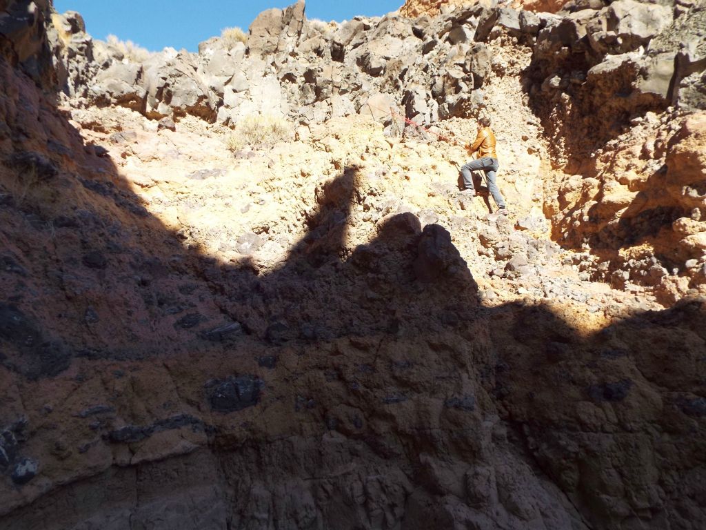 This view of Josh climbing down after me shows why we encourage the use of safety ropes and equipment: