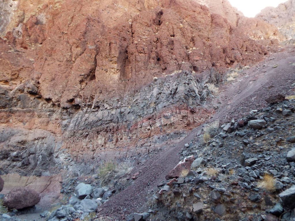 This was an interesting spot where some giant purple boulders have rolled down the natural slide on the right into the canyon wash.  One boulder is visible at the bottom left corner: