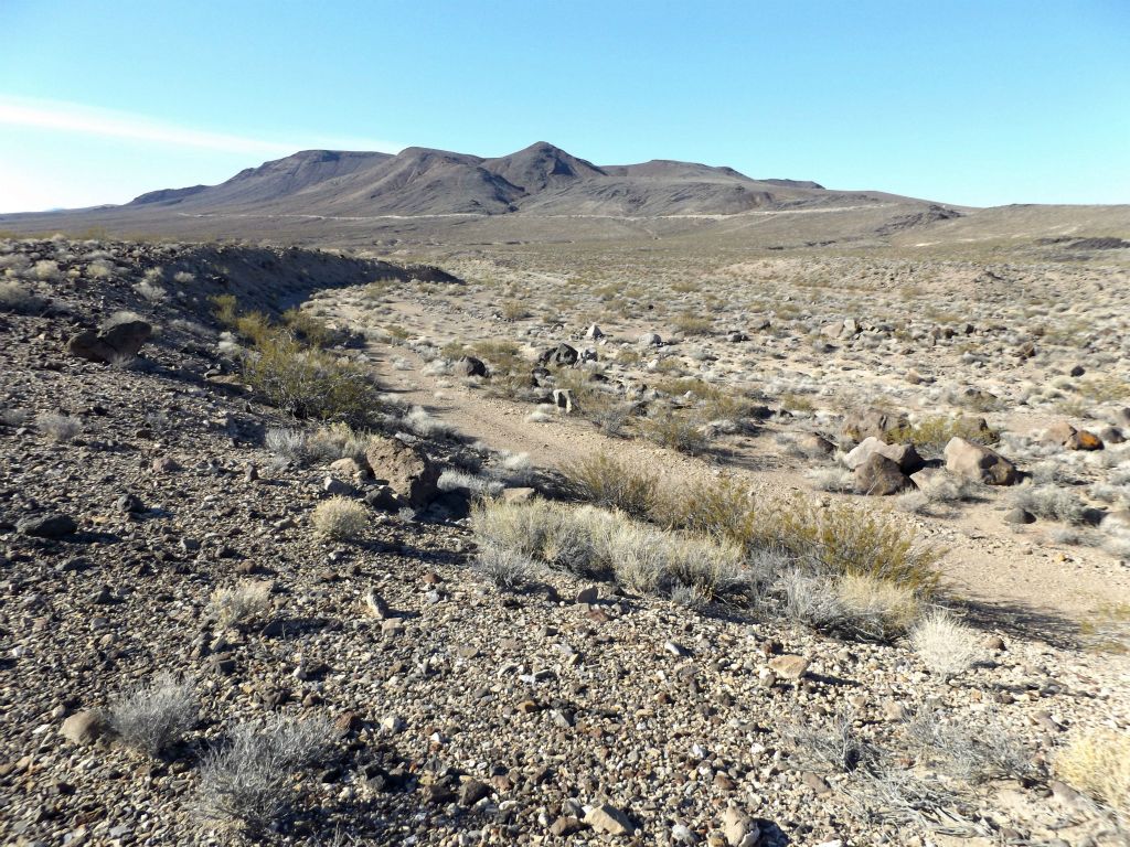 Looking back toward the parking area and highway after crossing the largest wash: