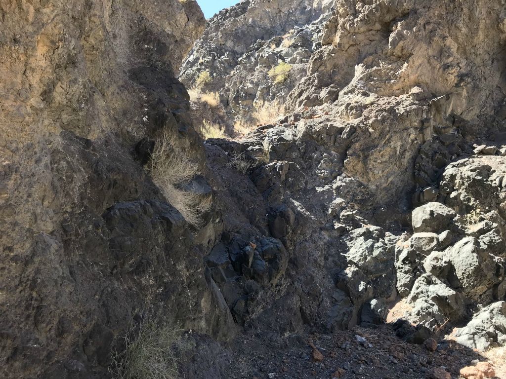 Encountering a minor dry fall which was necessary to climb: