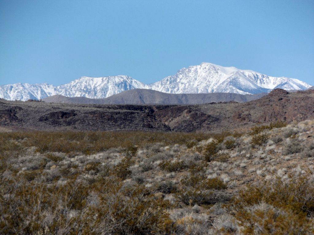 Olancha Peak (12,123 feet) in the snow-capped Sierras was visible from the plateau when looking to the west: