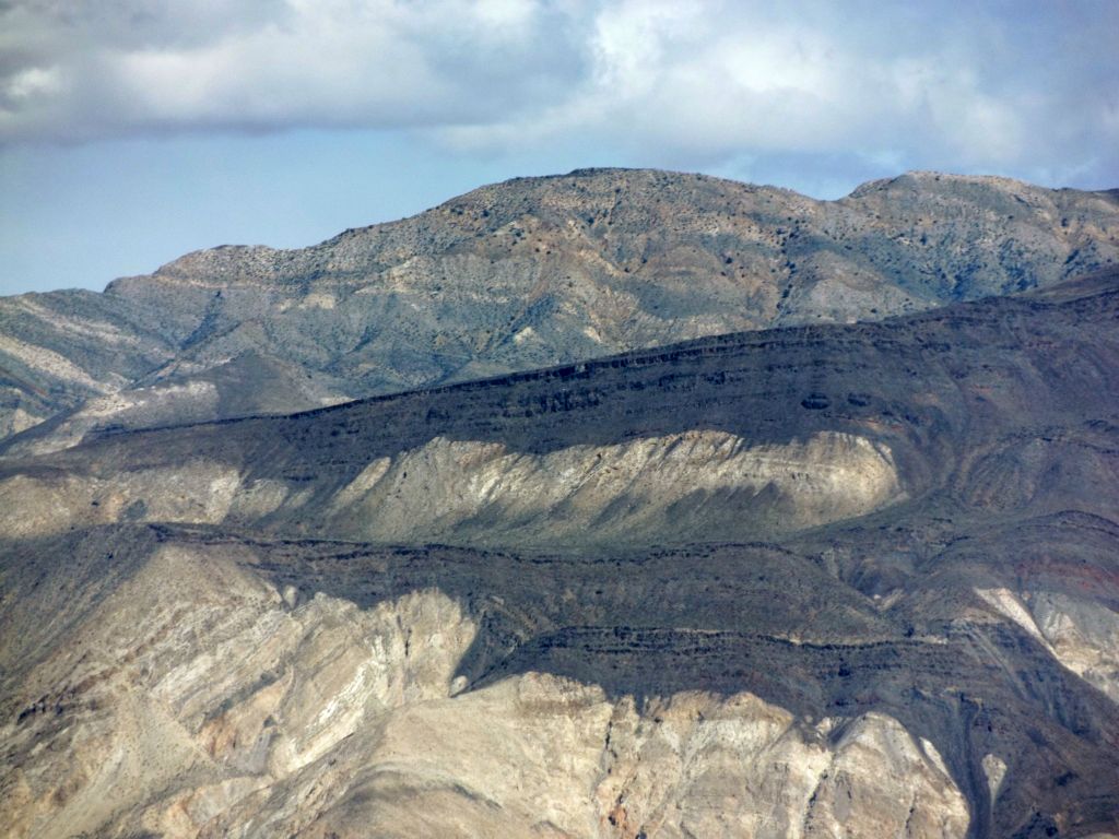 Zooming in on the mountains across Panamint Valley.  The darker ridgeline in the middle leads up to Panamint Butte, while the higher ridgeline in the background leads up to Towne BM: