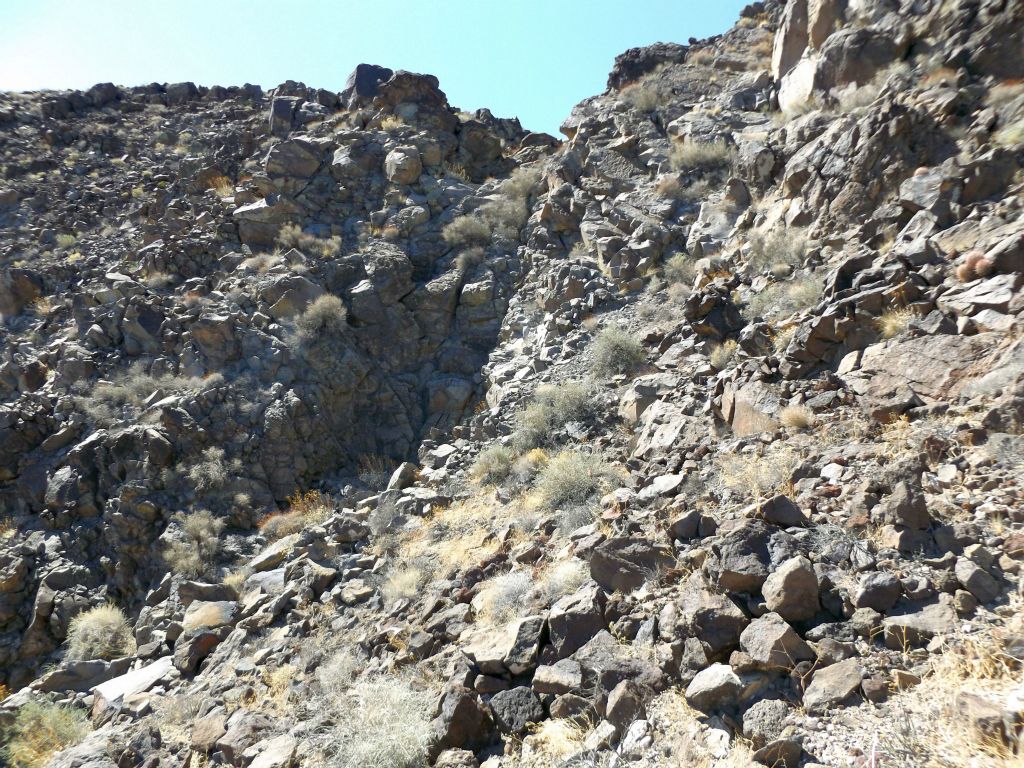 Looking back at the major dry fall at the top of the gully: