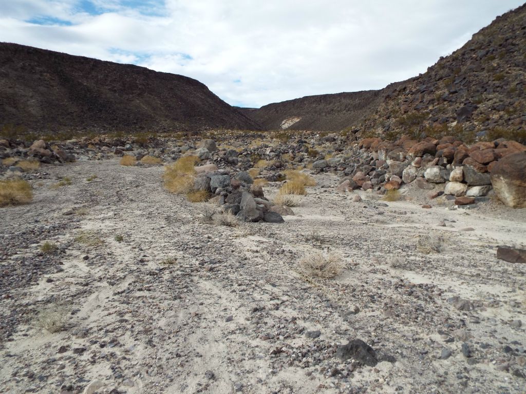 Looking up the canyon mouth of the South Fork.  Do you notice the white spot on the hillside in the distance?: